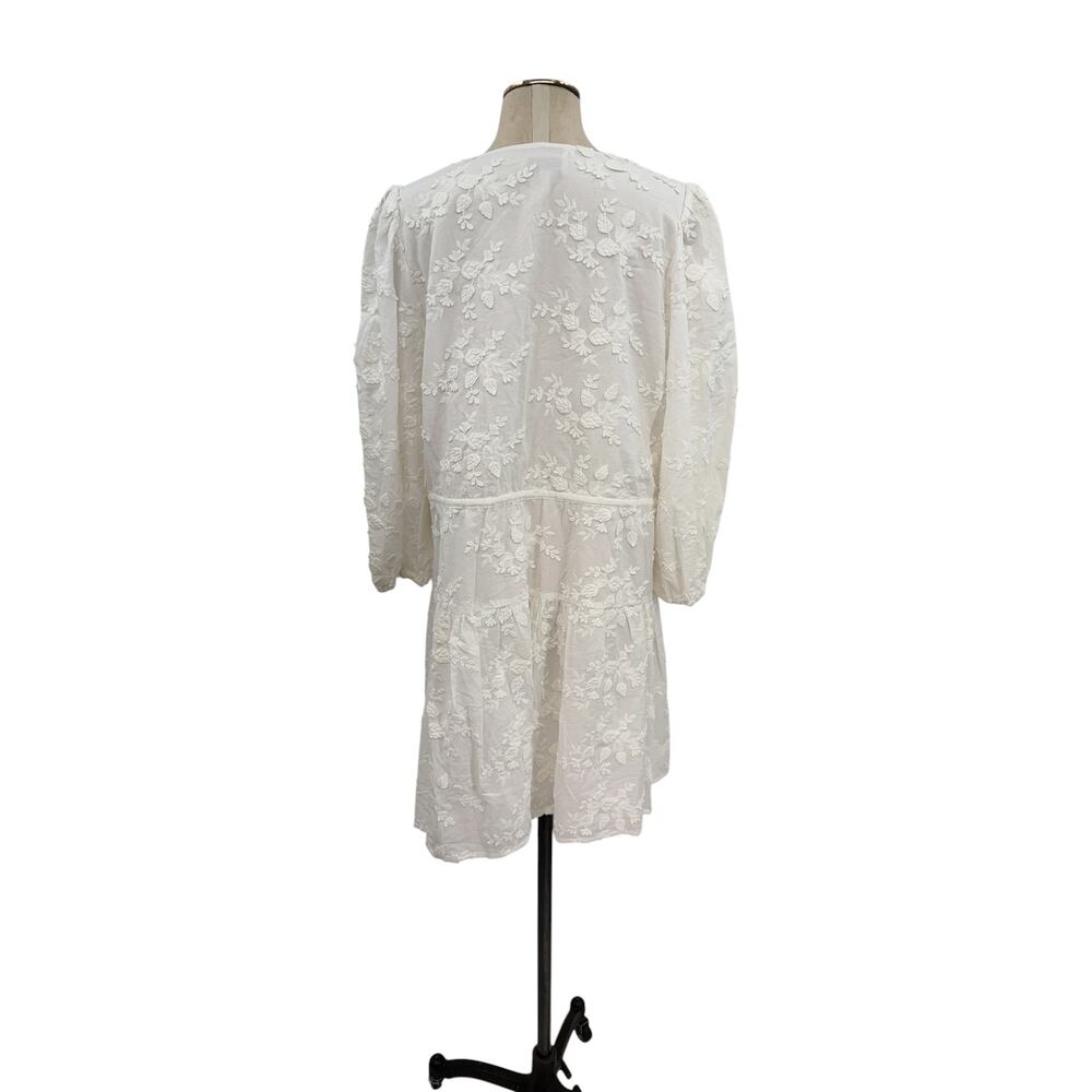 & Other Stories Embroidered Tie Front Cotton Mini Dress White US 12 - Picture 7 of 12